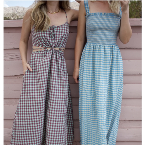 Cleobella Dresses & Skirts - 🆕 FIND ME NOW Crayola Cerulean Checkered Gingham Blue Kasi Dress M
